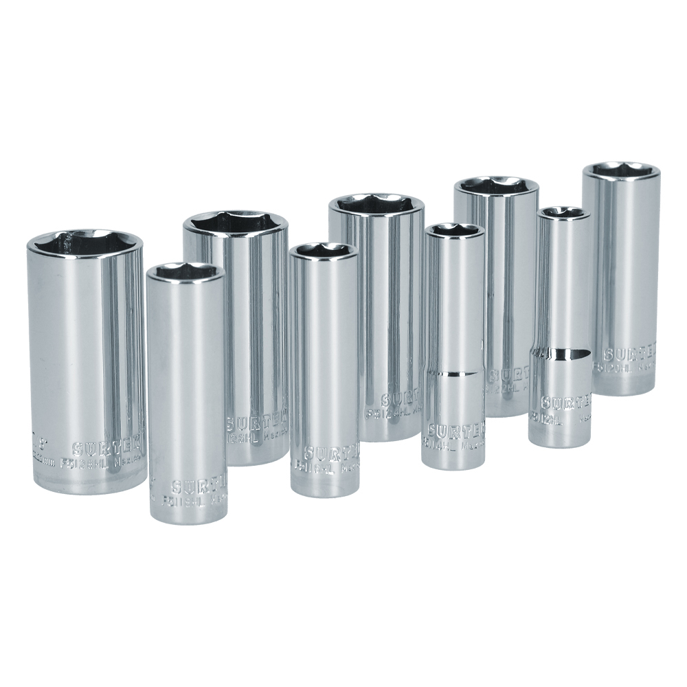 S12S Juego de 9 dados largos en pulgadas 3/8" Surtek