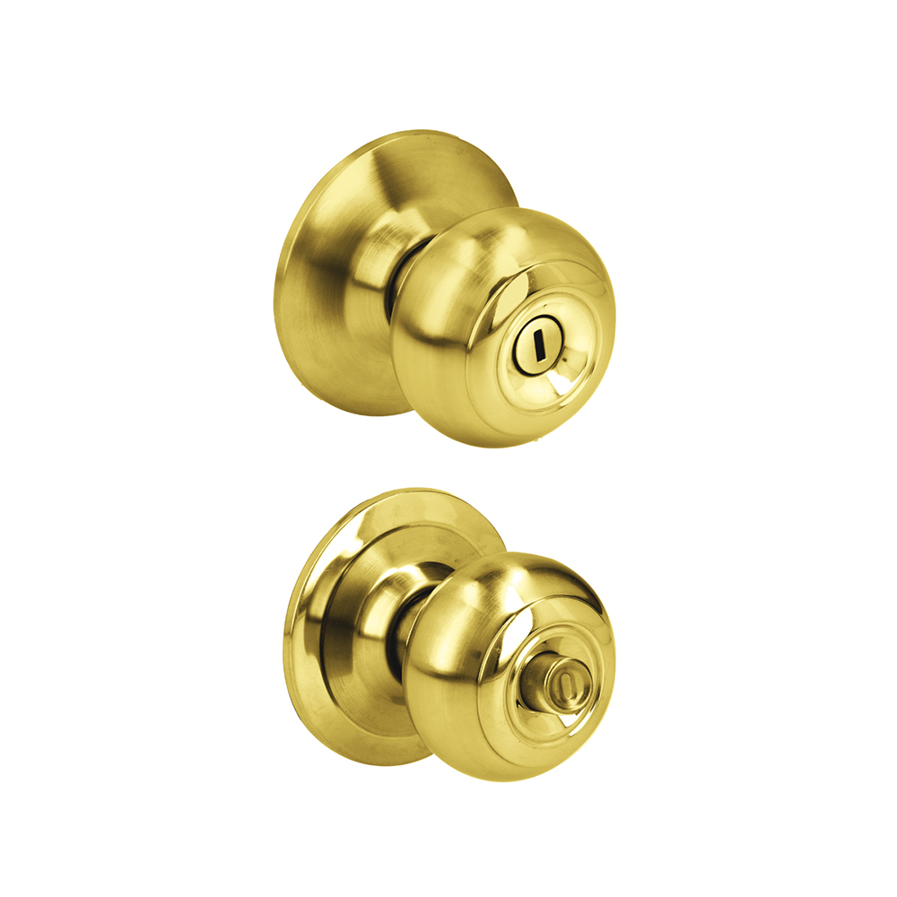 27POP Pomo cilíndrico ovalado función baño, latón brillante, llave estándar, blíster Prolok