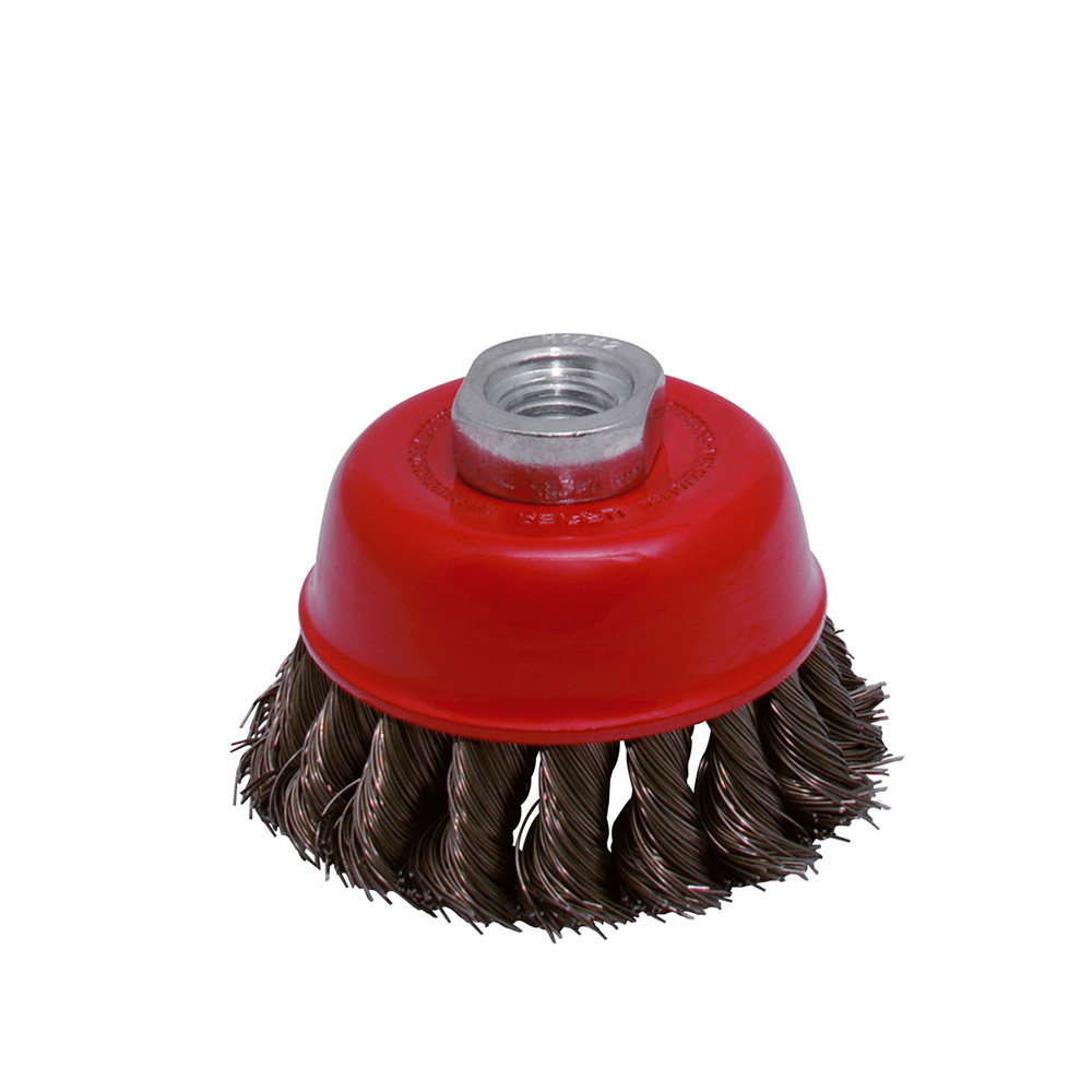 C801 Carda copa trenzada alambre fino 3" x 0.35 mm con rosca M14 Urrea