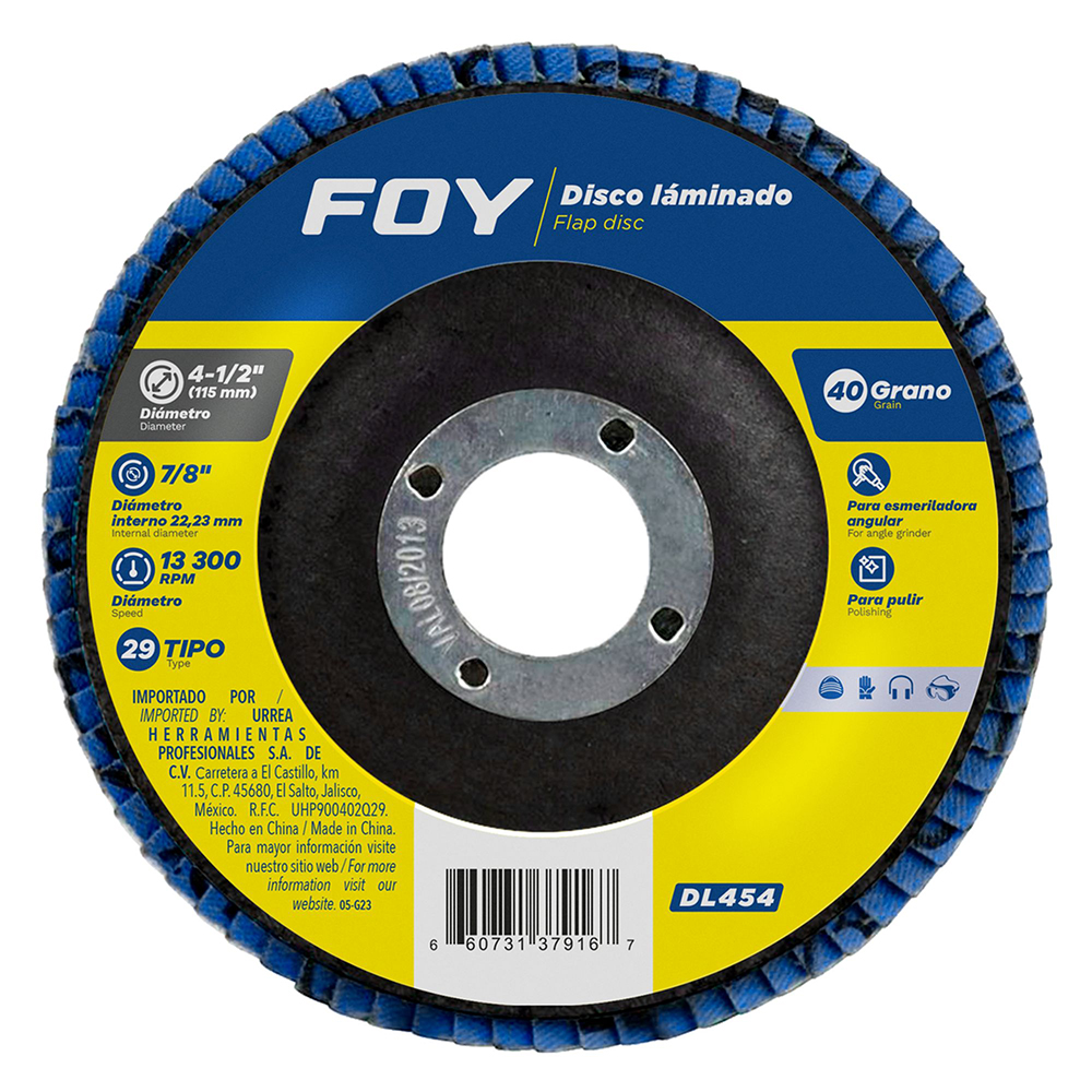 DL454 Disco laminado tipo 29 grano 40, 4-1/2" Foy