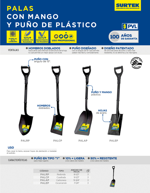 PALRP Pala con mango de plástico con puño "Y", redonda Surtek - Imagen 2