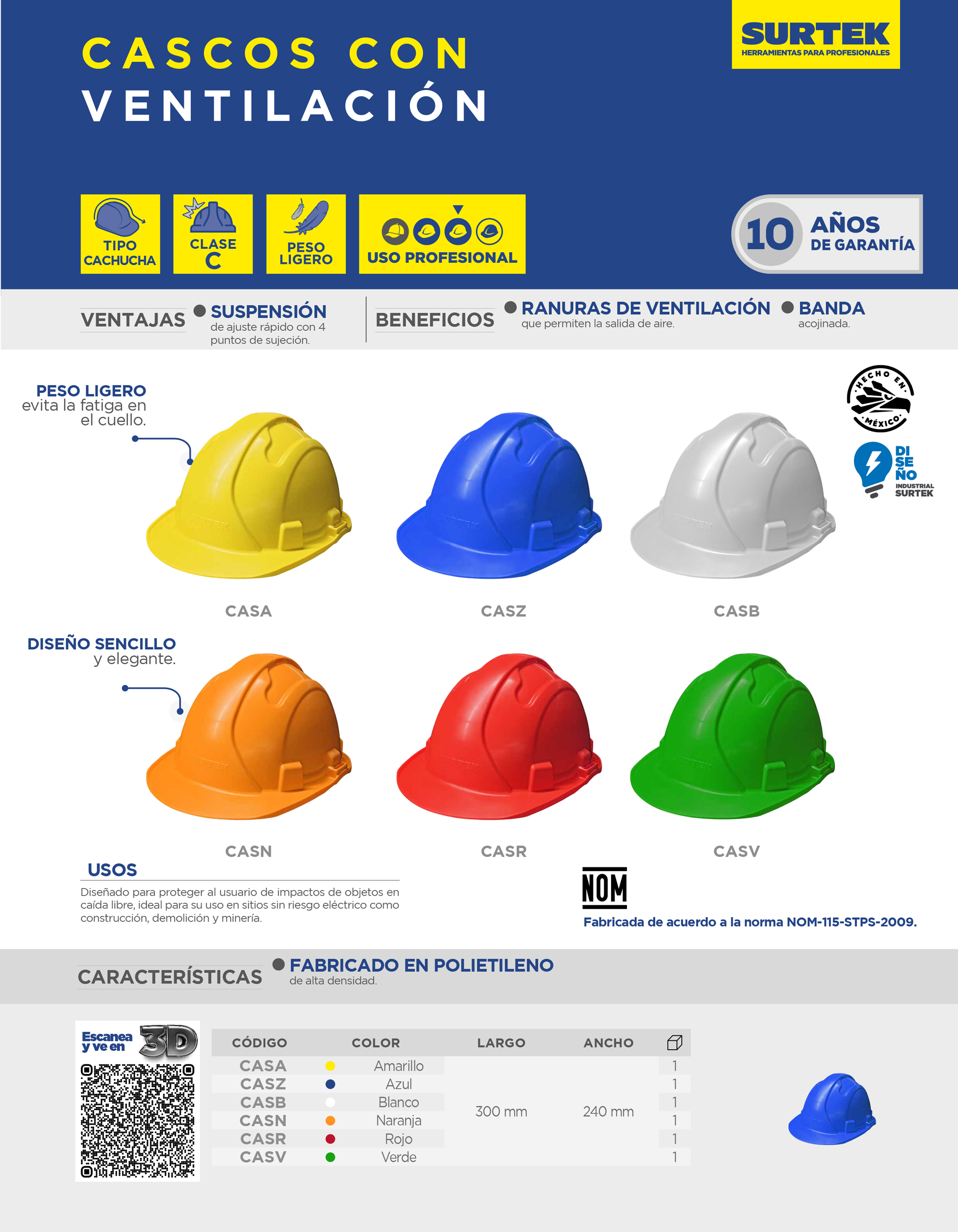 CASN Casco de seguridad con ajuste de intervalos de 4 puntos, color naranja Surtek - Imagen 2