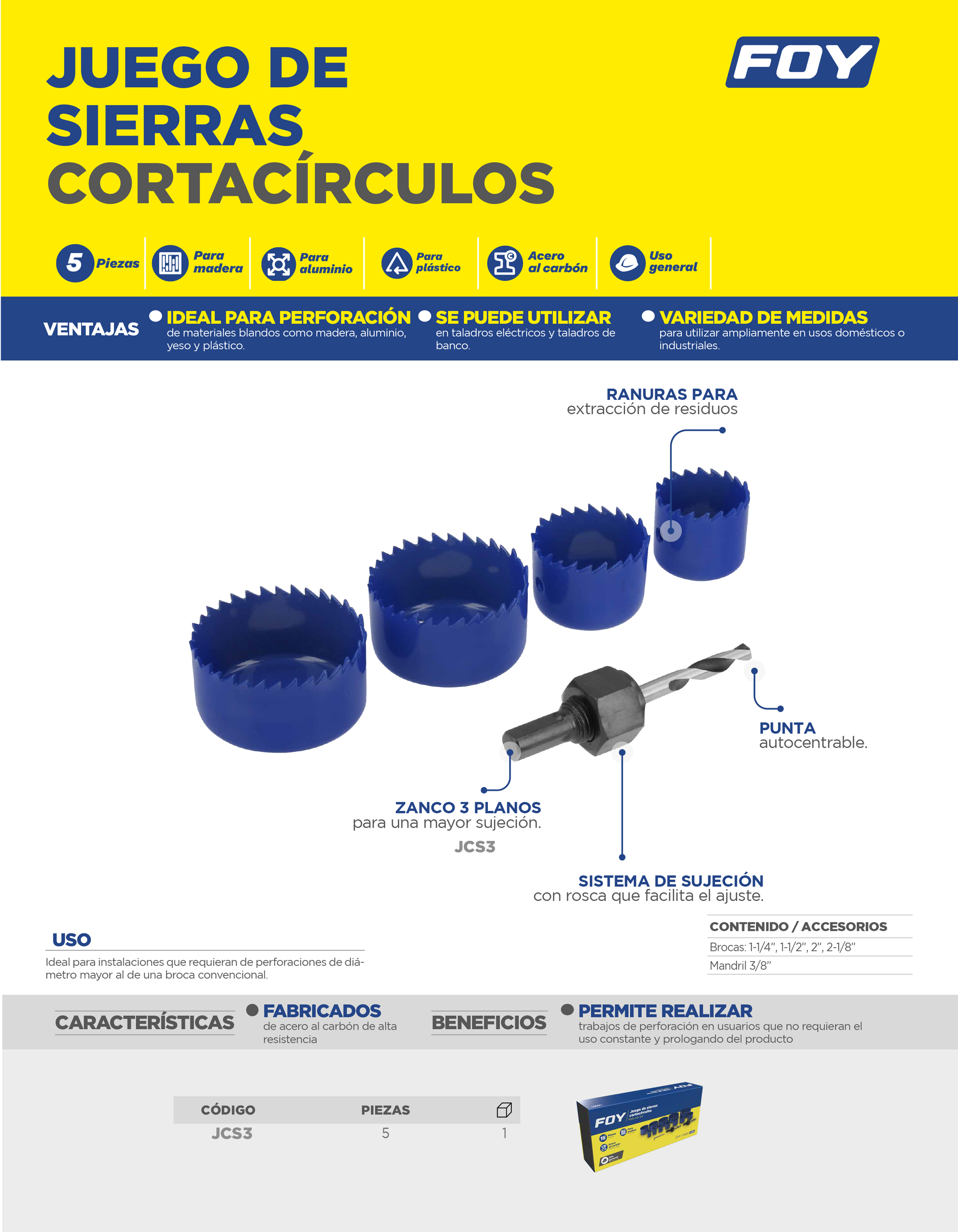 JCS3 Juego de sierras Cortacírculos, 5 piezas Foy - Imagen 2