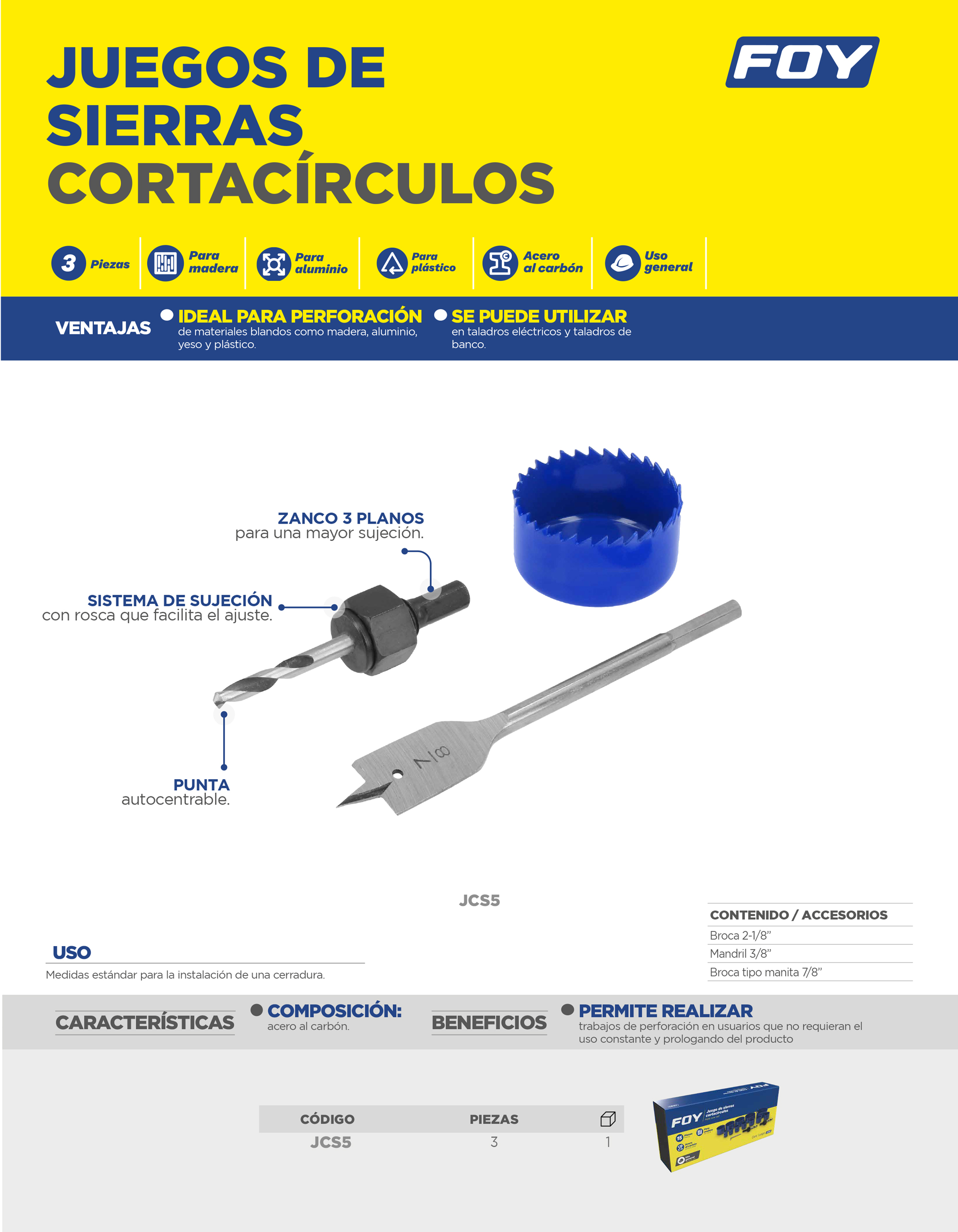 JCS5 Juego de sierras Cortacírculos, 3 piezas Foy - Imagen 2