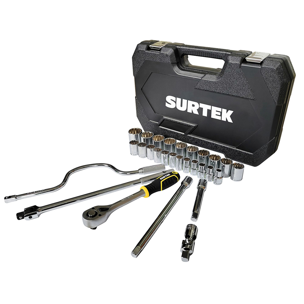 F58M Juego de dados y accesorios cuadro de 1/2" métrico, 28 piezas Surtek