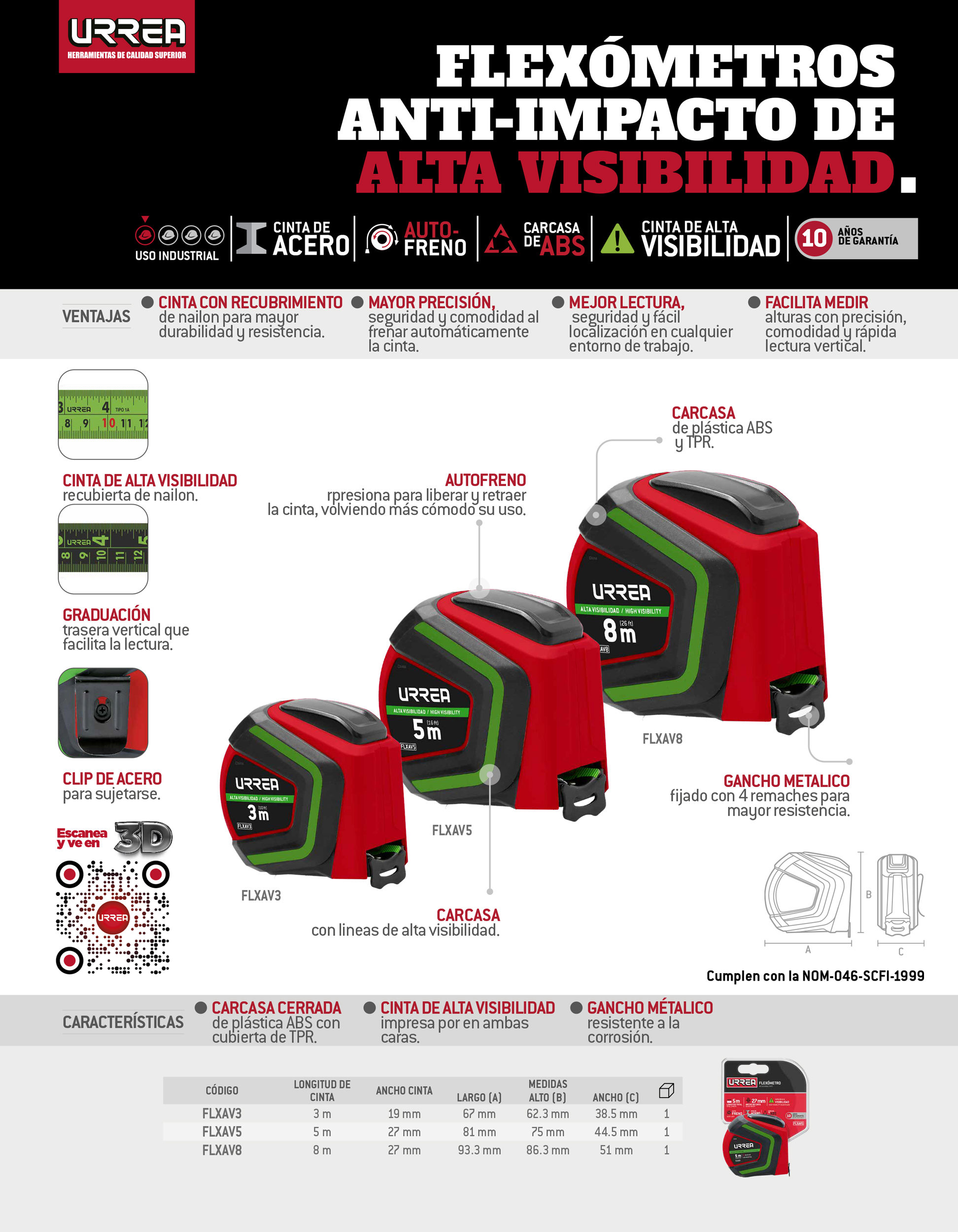 FLXAV5 Flexómetro alta visibilidad 5 m Urrea - Imagen 2
