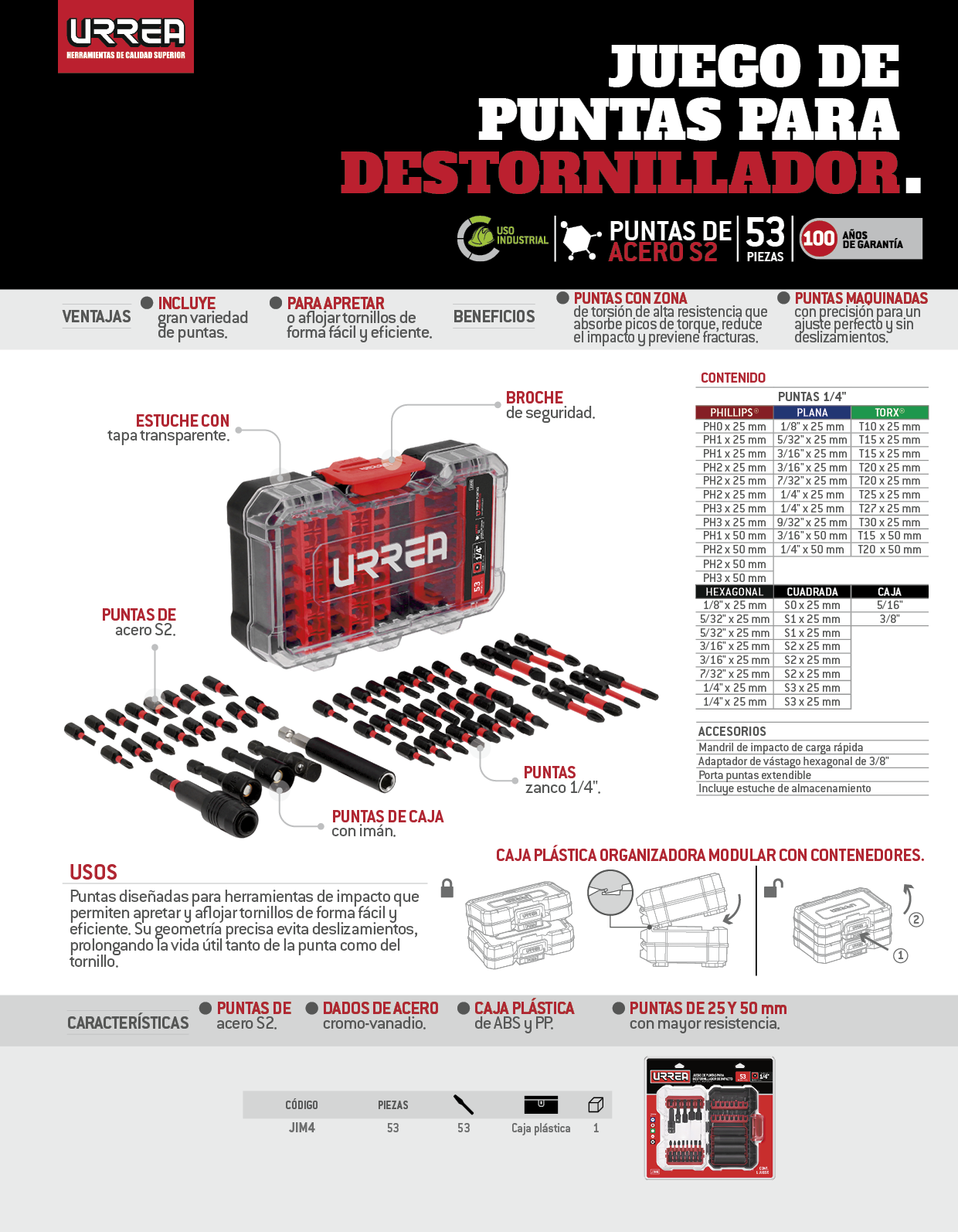 JIM4 Juego de puntas de destornillador de impacto, 53 piezas Urrea - Imagen 3