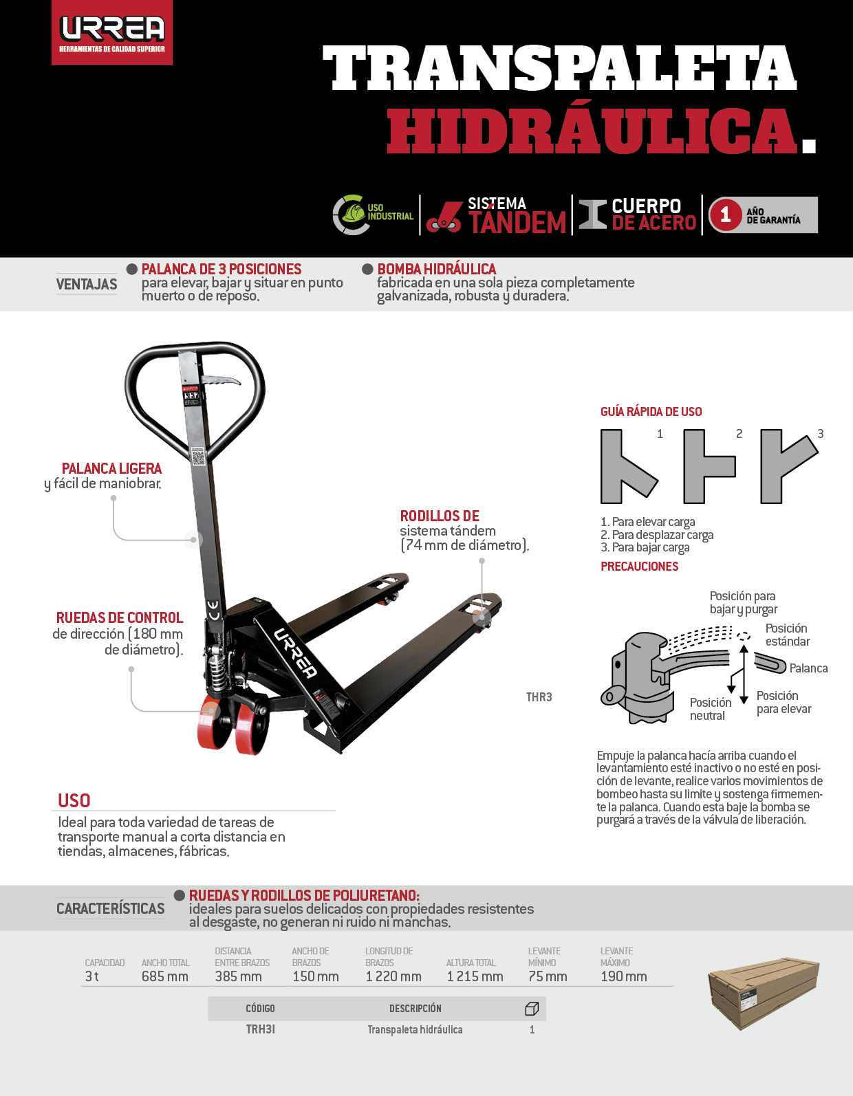 TRH3I Transpaleta hidráulica 3 ton Urrea - Imagen 2