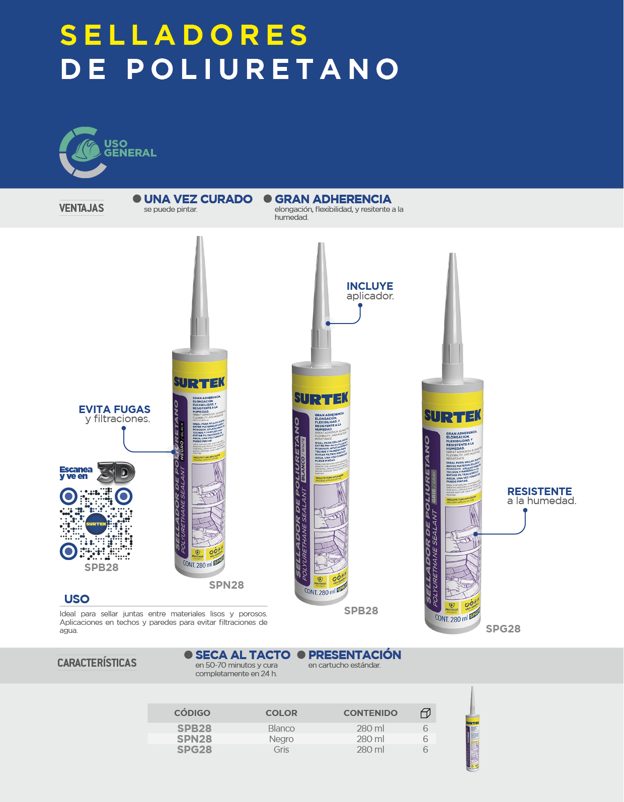 SPG28 Sellador de poliuretano gris 280 ml Surtek - Imagen 2