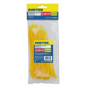 114256 Cinchos plásticos 300 x 4.6 mm, tensión 22 kg de 50 piezas, color amarillo Surtek