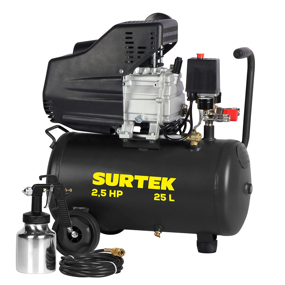 CMP525K Compresor de aire eléctrico lubricado con pistola y manguera 25 Lt 2.5 HP, 120 V