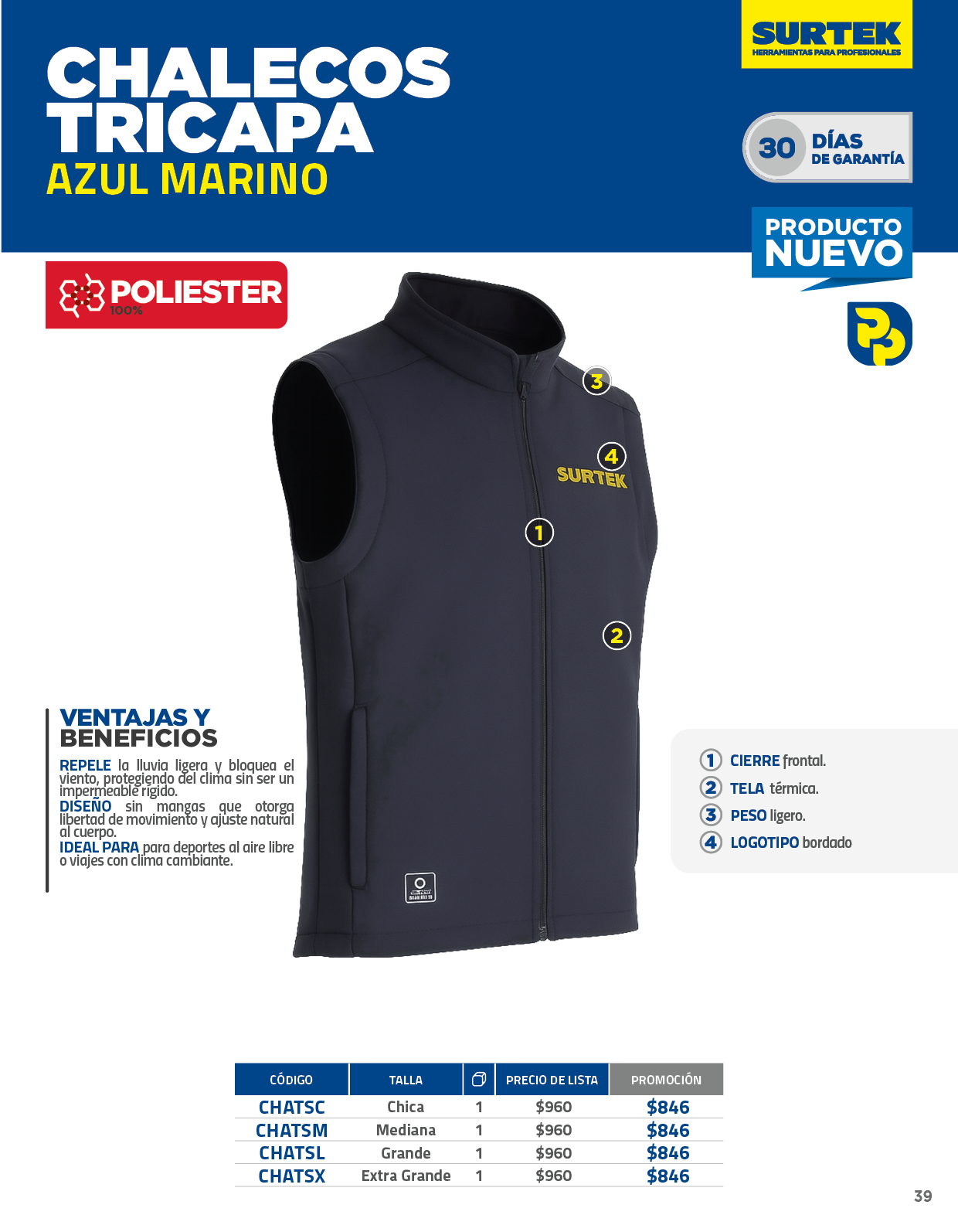 CHATSM Chaleco tricapa talla M Surtek - Imagen 2