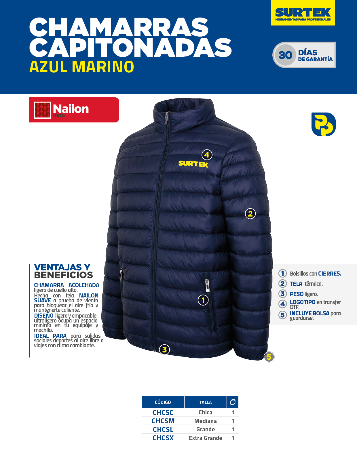 CHCSC Chamarra capitonada talla CH Surtek - Imagen 2