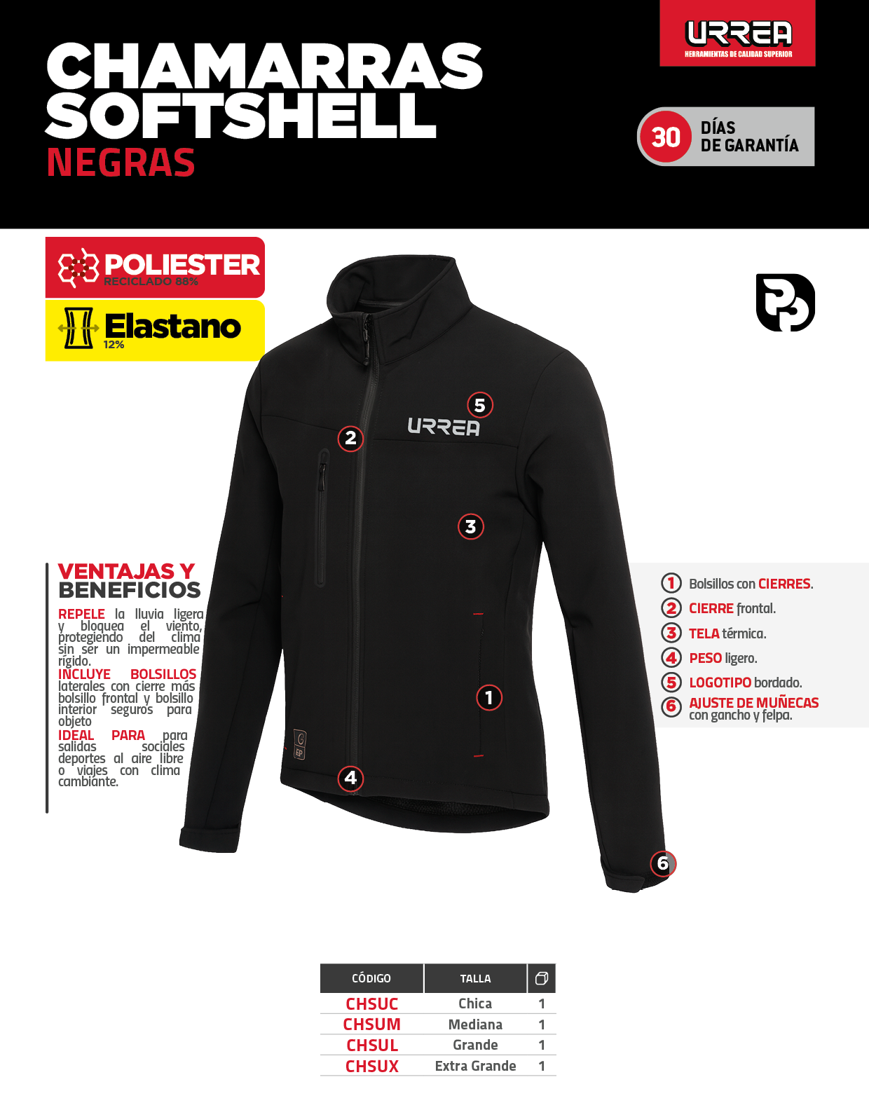 CHSUM Chamarra softshell talla M Urrea - Imagen 2