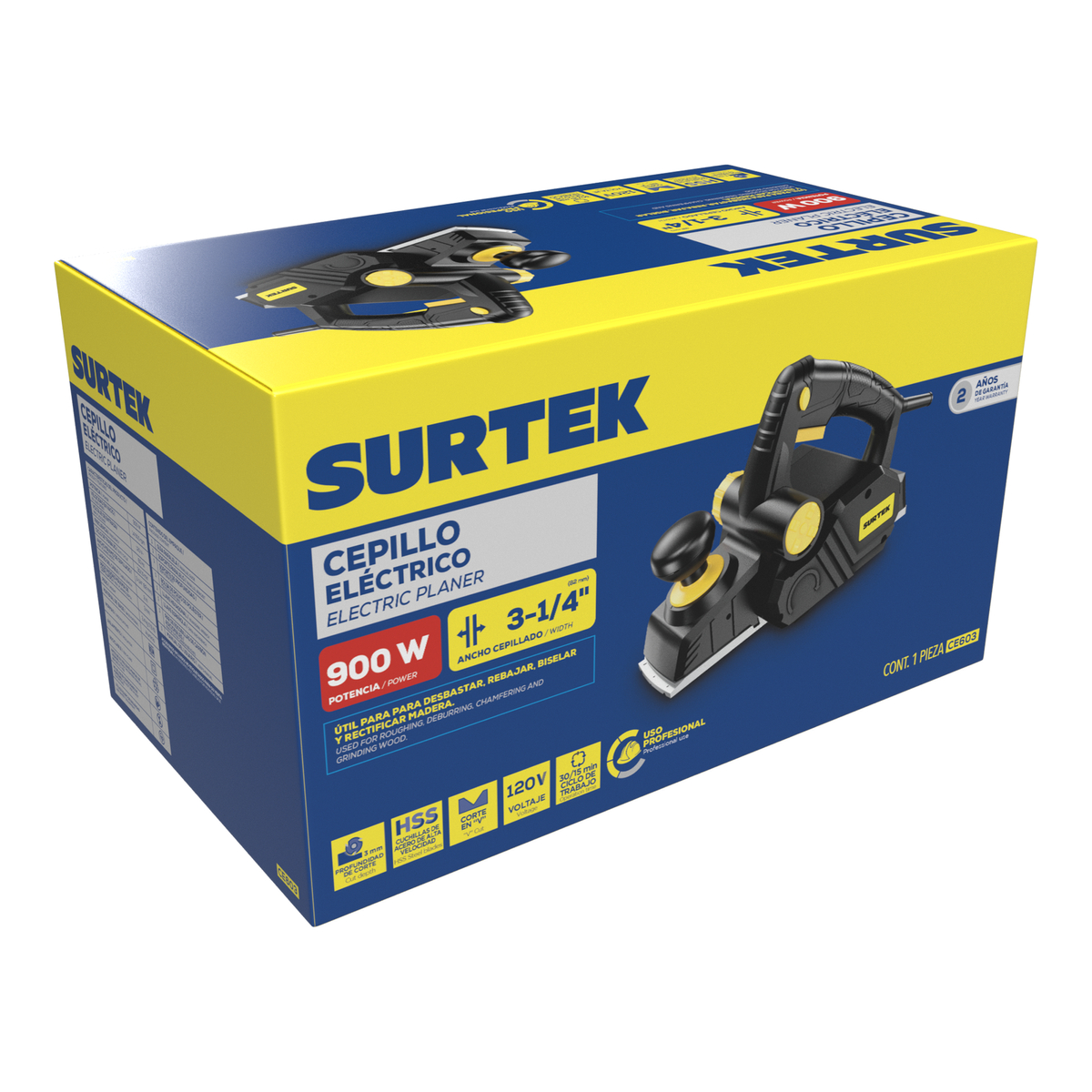 CE603 Cepillo eléctrico con perilla de ajuste de profundidad de 0 a 3 mm, 3-1/4", 900 W Surtek - Imagen 2