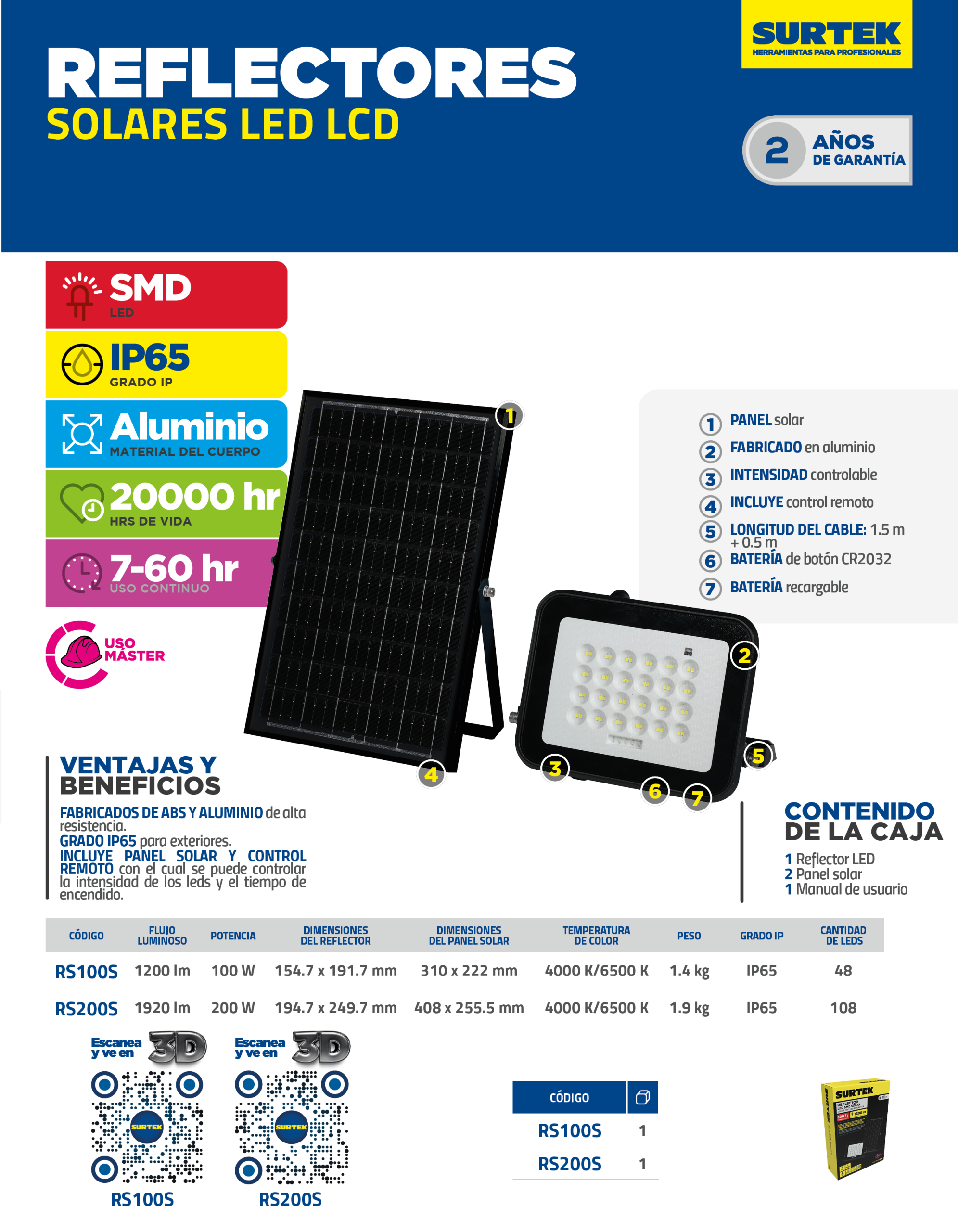 RS200S Reflector de LED SMD solar 200 W de 2400 lm Surtek - Imagen 2