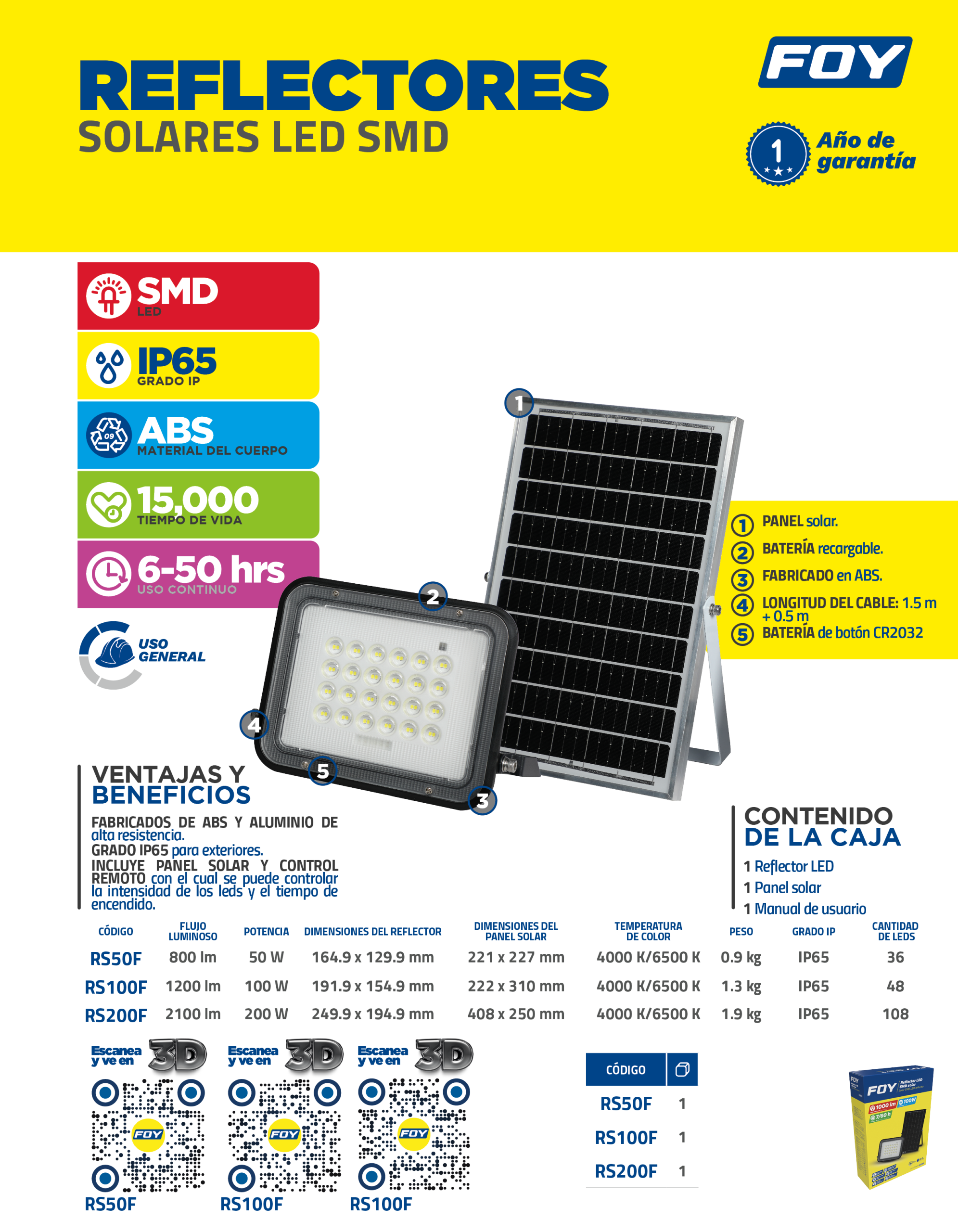 RS200F Reflector de LED SMD solar 200 W de 2400 lm Foy - Imagen 2