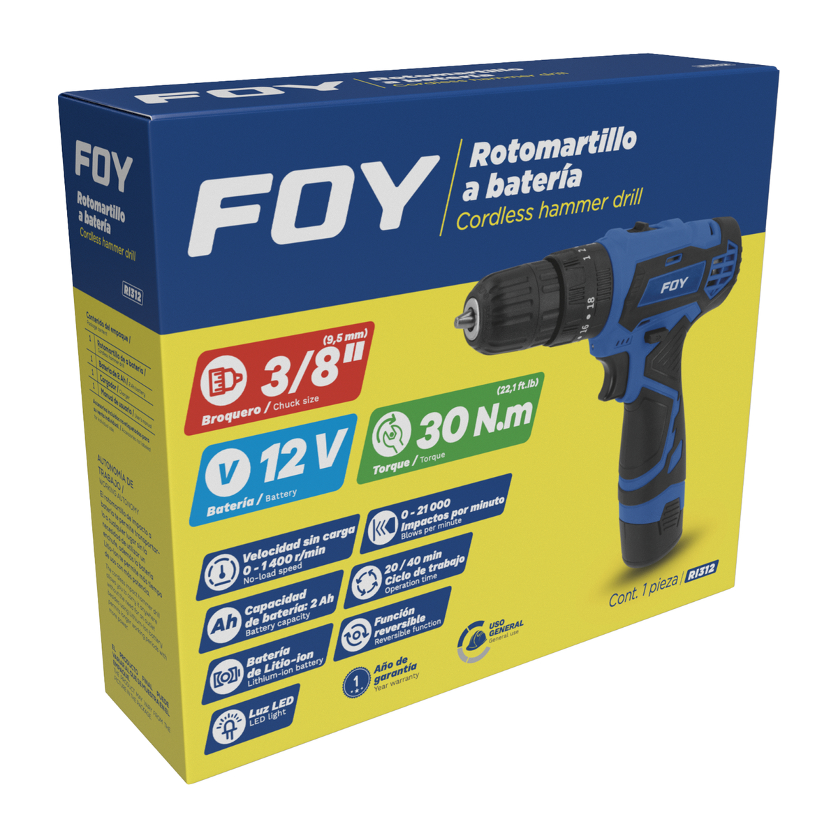 RI312 Rotomartillo de impacto 3/8" a batería Litio-ion 12 V, 30 Nm Foy - Imagen 2