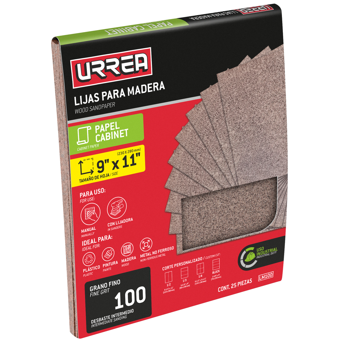 LM100 Lija de papel cabinet para madera, grano 100 Urrea - Imagen 2