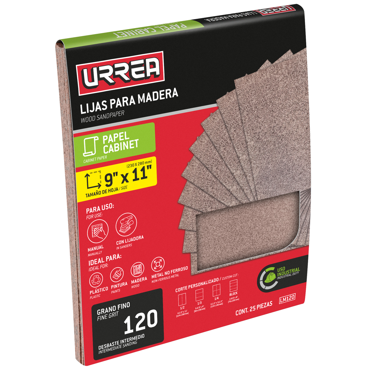 LM120 Lija de papel cabinet para madera, grano 120 Urrea - Imagen 2