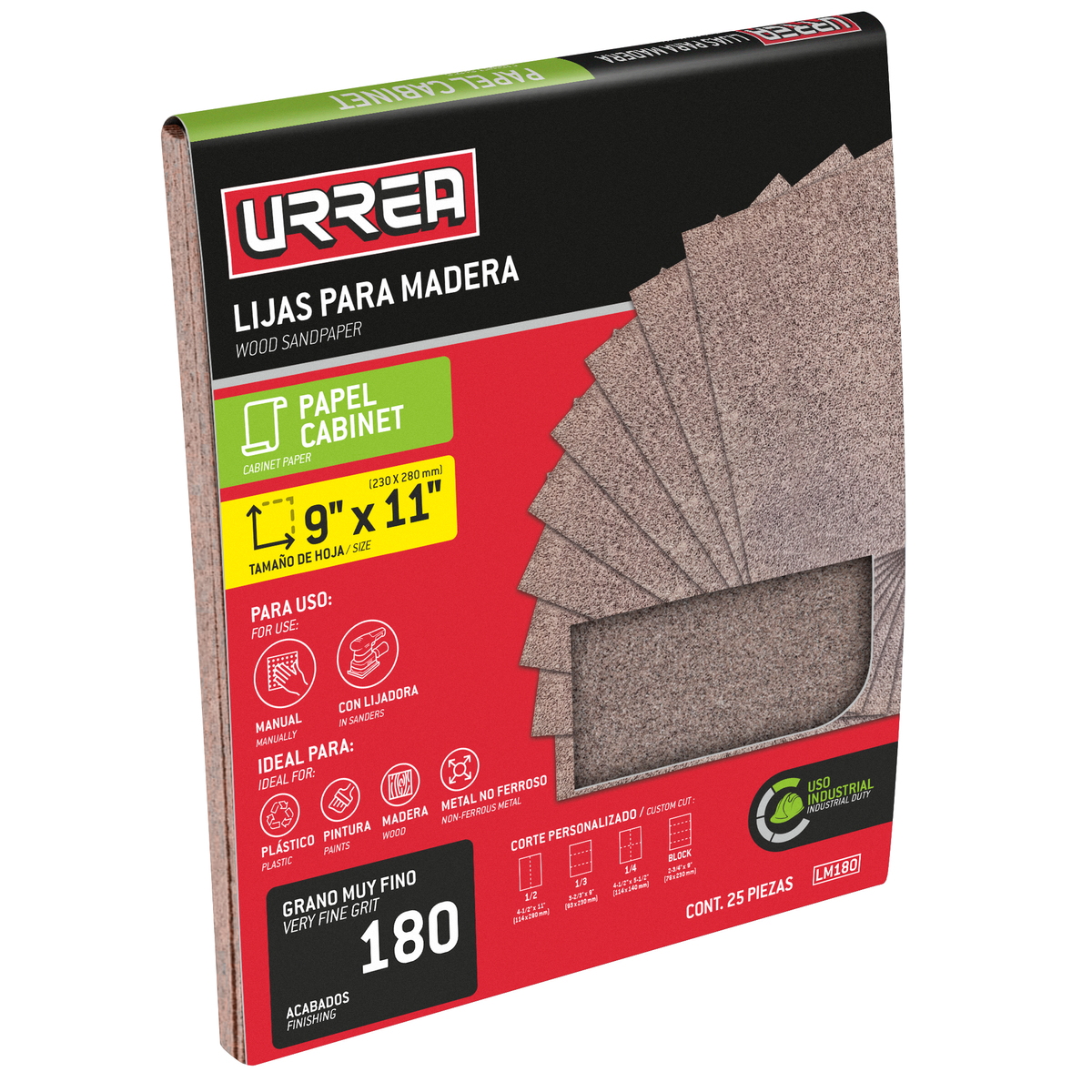LM180 Lija de papel cabinet para madera, grano 180 Urrea - Imagen 2