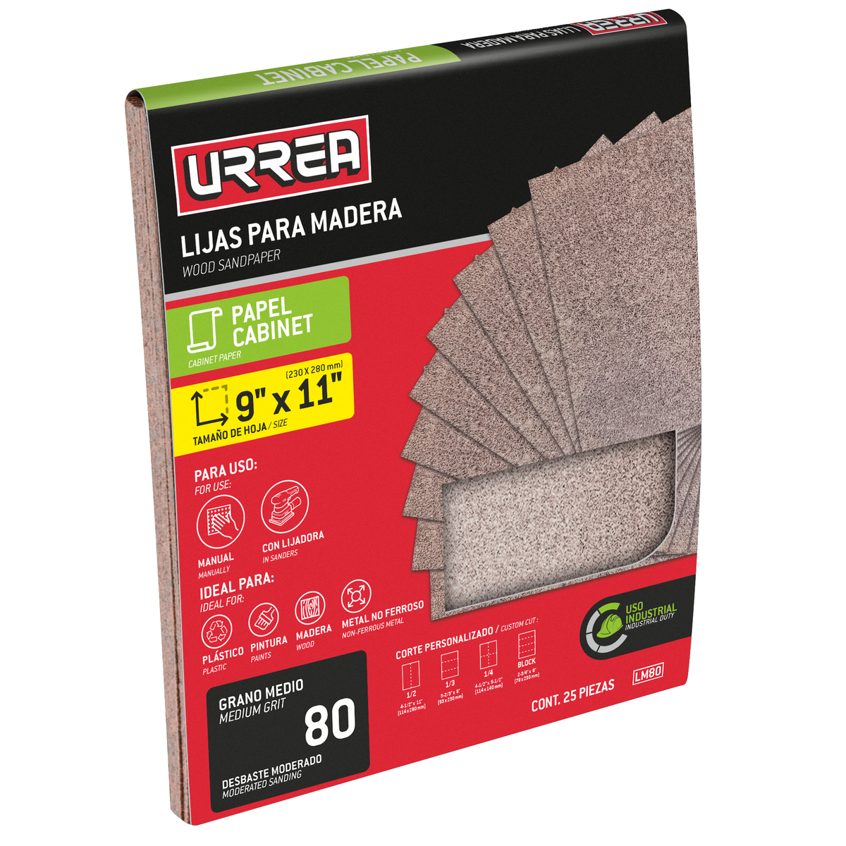 LM80 Lija de papel cabinet para madera, grano 80 Urrea - Imagen 3