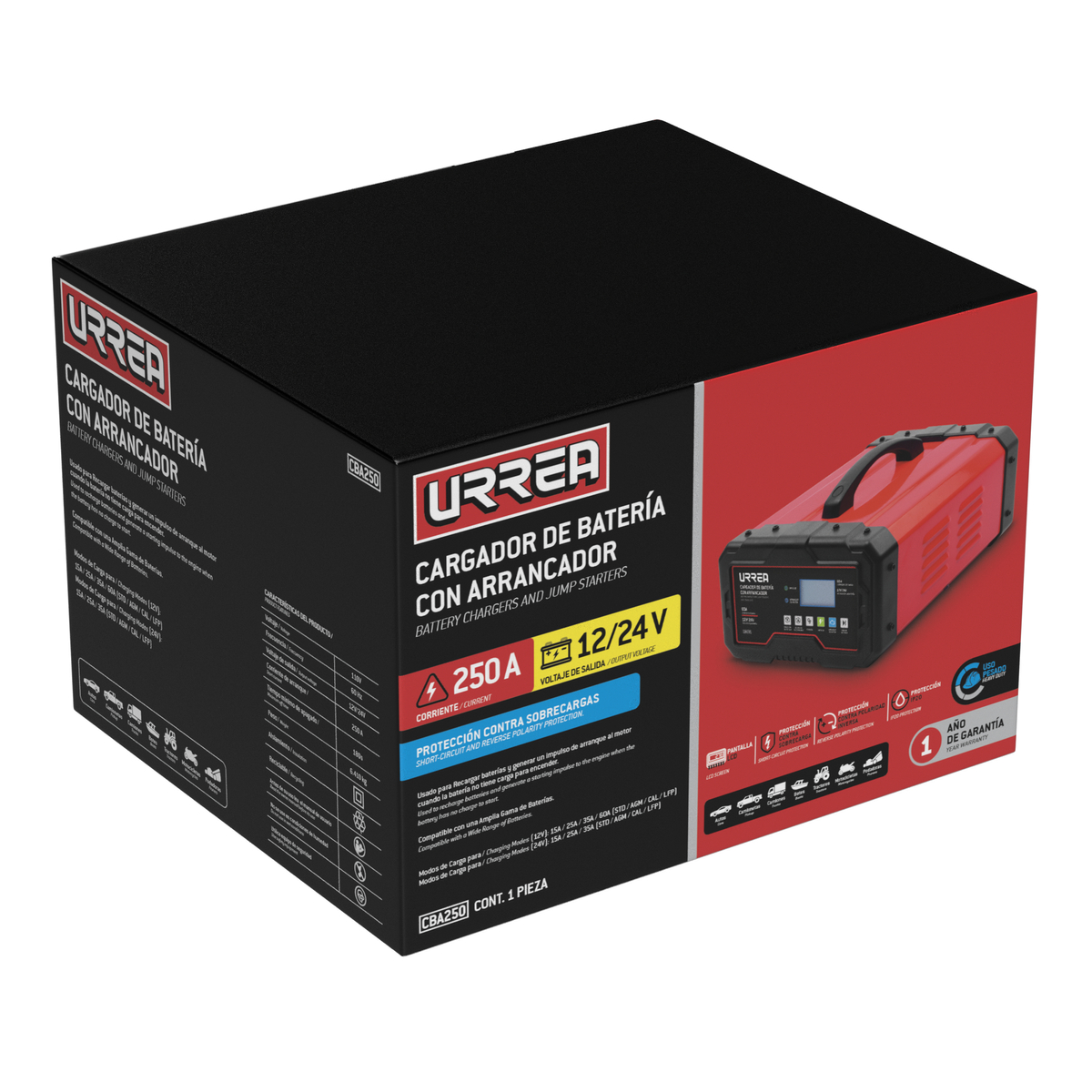 CBA250 Cargador de batería con arrancador 250A, 12VDC, 24VDC Urrea - Imagen 2