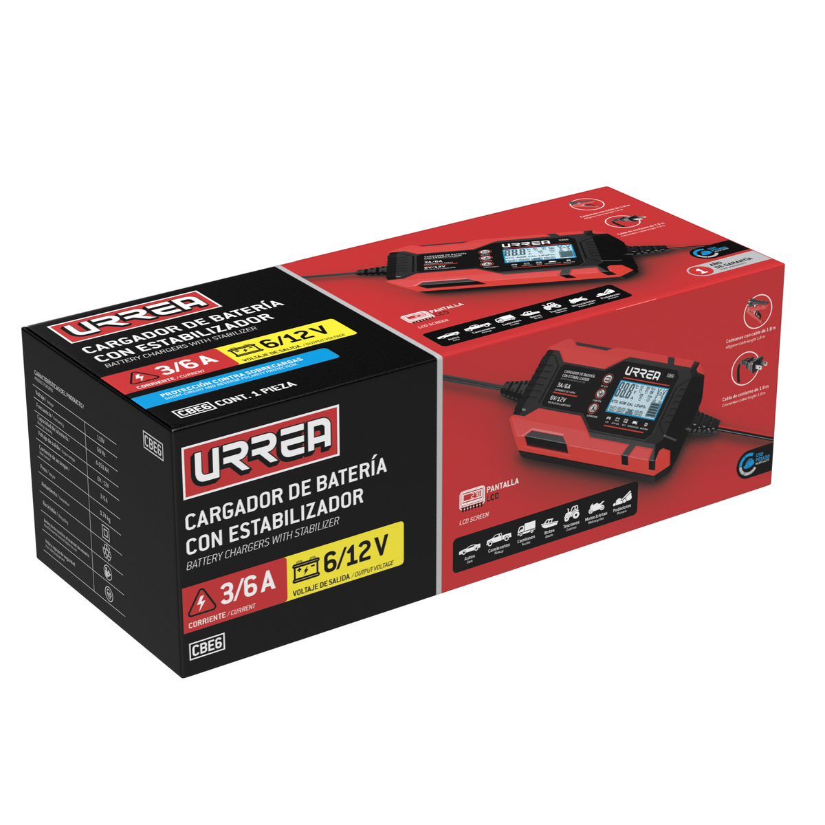 CBE6 Cargador de bateria con estabilizador 3A y 6A, 6VDC, 12VDC Urrea - Imagen 3