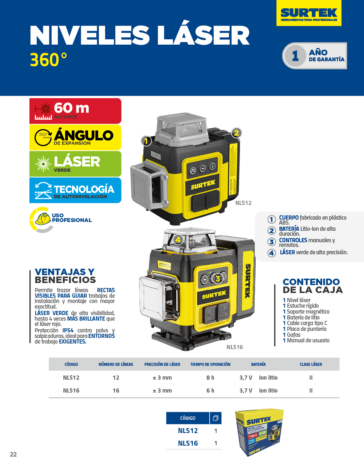 NLS16 Nivel láser 16 líneas 360°, alcance maximo de 60 m Surtek - Imagen 3