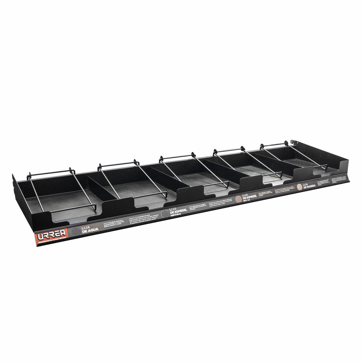 RLIJG Rack despachador de góndola para lijas, 5 charolas, 122 x 30 cm Urrea