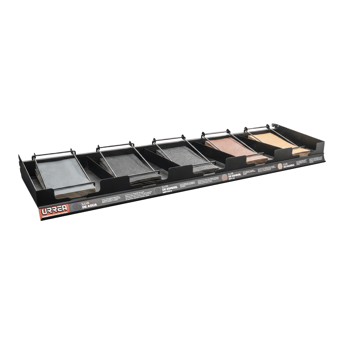 RLIJG Rack despachador de góndola para lijas, 5 charolas, 122 x 30 cm Urrea - Imagen 2