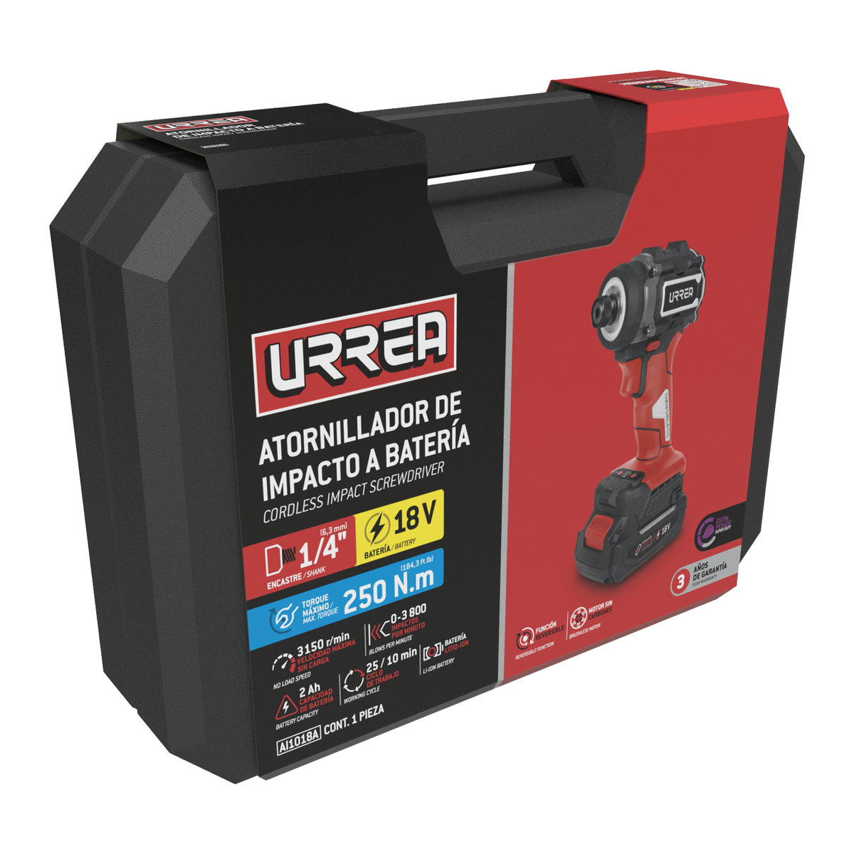 AI1018A Atornillador de impacto 1/4" a batería Litio-ion 18 V, 230 Nm Urrea - Imagen 2