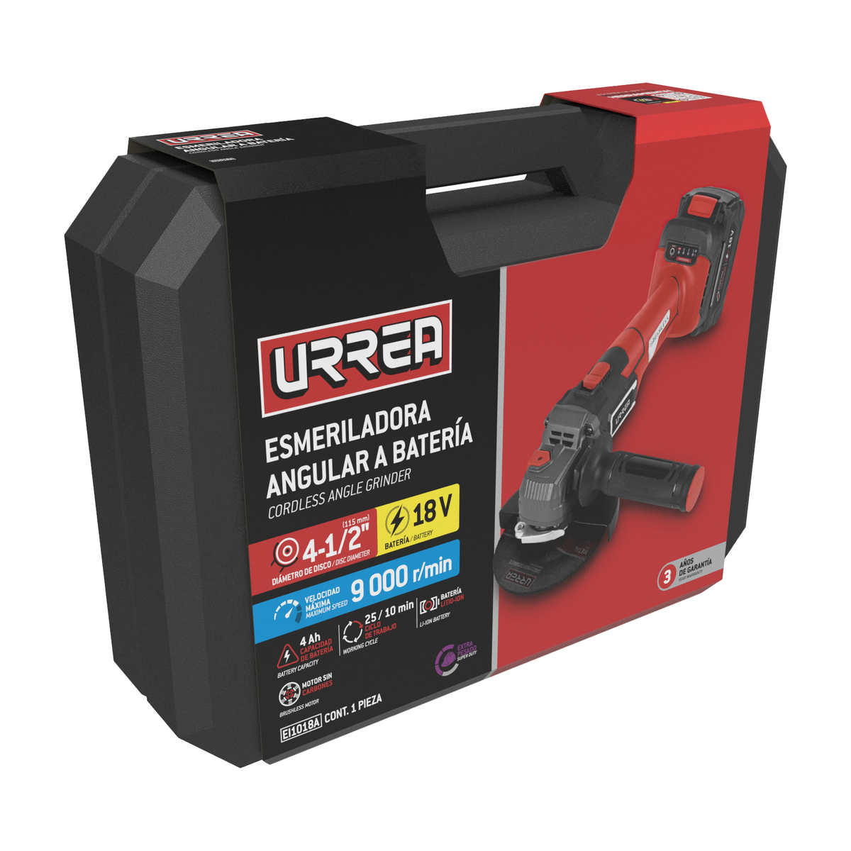 EI1018A Esmeriladora angular 4-1/2" - 5" Litio-ion 18 V 4 Ah Urrea - Imagen 2
