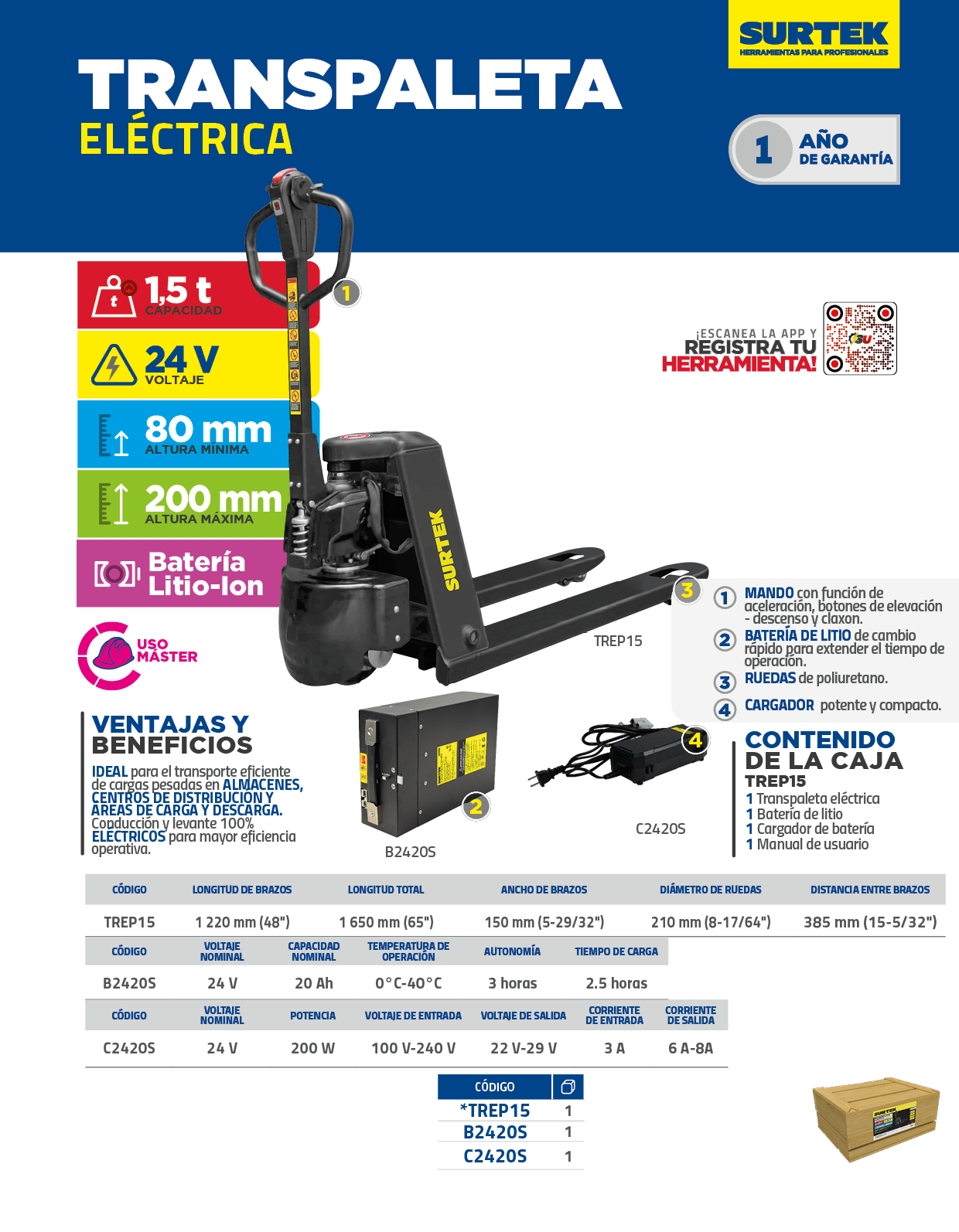 C2420S Cargador de baterías 24 V 20 Ah para TREP15 Surtek - Imagen 2