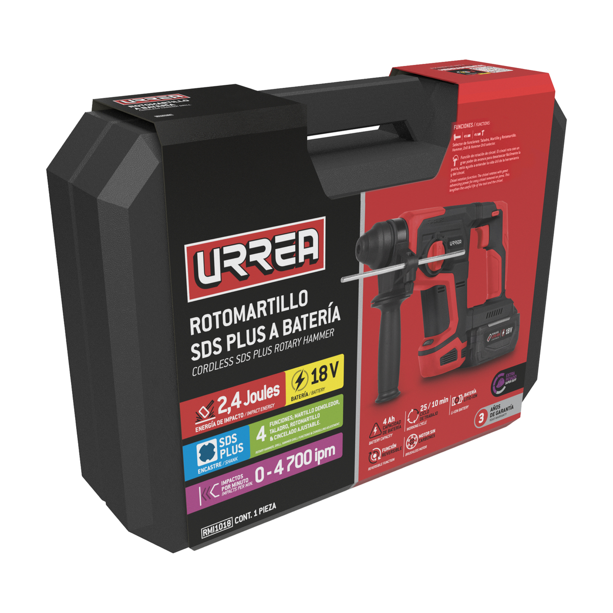 RMI1018 Rotomartillo de impacto 1/2" SDS Plus a batería Litio-ion 18 V Urrea - Imagen 2