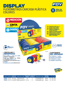FPFD3 Flexómetros con carcasa de plástico colores en display, 3 m x 16 mm Foy