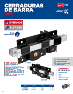L570INM Cerradura de barra libre función izquierda, negro mate, llave estándar, en caja Lock