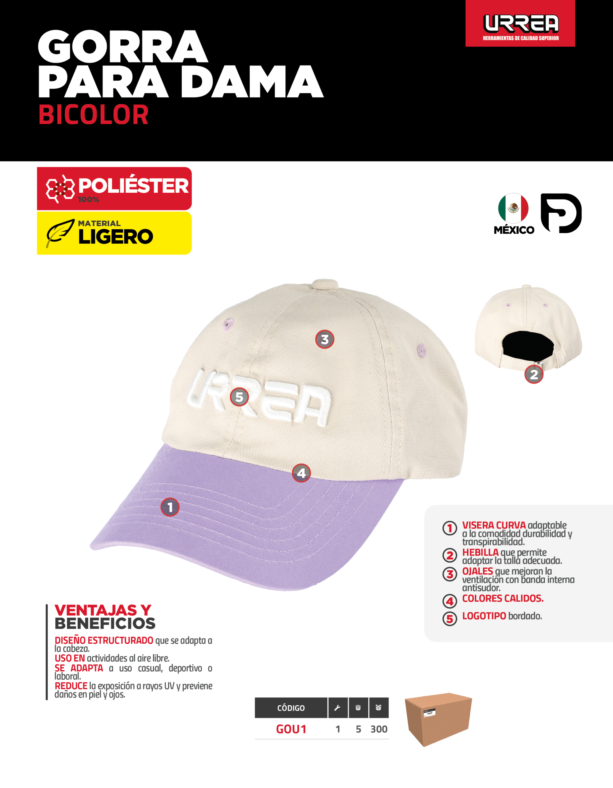 GOU1 Gorra bordada color lila con arena Urrea - Imagen 4